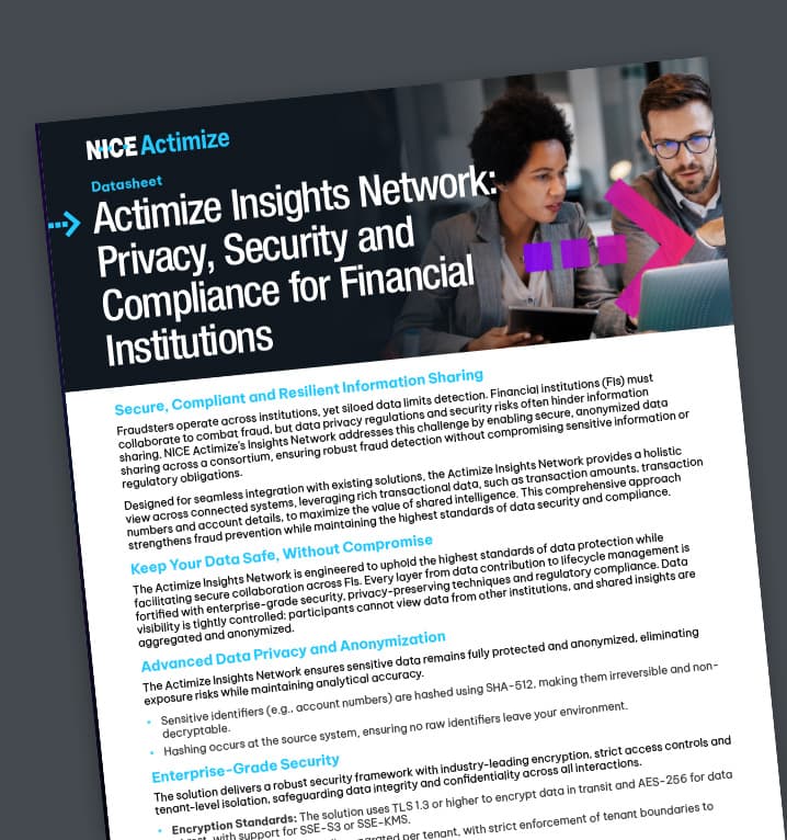 Actimize Insights Network: Privacy, Security and Compliance for Financial Institutions